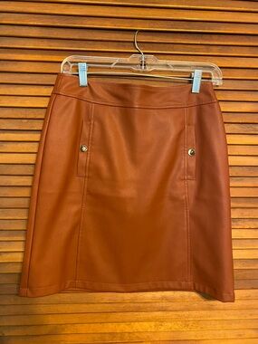 LOFT Faux Leather A-Line Mini Skirt - Cognac Brown